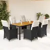 Image de vidaXL Ensemble à manger de jardin coussins 7pcs Noir Résine tressée
