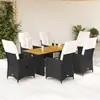 Image de vidaXL Ensemble à manger de jardin coussins 7 pcs noir résine tressée
