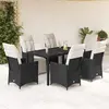 Image de vidaXL Ensemble à manger de jardin coussins 7pcs Noir Résine tressée
