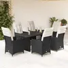 Image de vidaXL Ensemble à manger de jardin coussins 7 pcs noir résine tressée