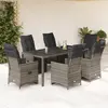 Image de vidaXL Ensemble de bistro de jardin 7 pcs coussins gris poly rotin