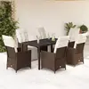 Image de vidaXL Ensemble de bistro de jardin 7 pcs coussins marron poly rotin