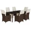 Image de vidaXL Ensemble de bistro de jardin 7 pcs coussins marron poly rotin