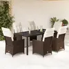 Image de vidaXL Ensemble de bistro de jardin 7 pcs coussins marron poly rotin