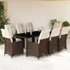 Image de vidaXL Ensemble de bistro de jardin 9 pcs coussins marron poly rotin