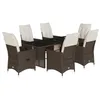 Image de vidaXL Ensemble de bistro de jardin 7 pcs coussins marron poly rotin