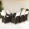 Image de vidaXL Ensemble de bistro de jardin 9 pcs coussins marron poly rotin