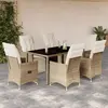 Image de vidaXL Ensemble de bistro de jardin 7 pcs coussins beige poly rotin