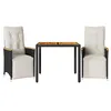 Image de vidaXL Ensemble de bistro de jardin 3 pcs coussins noir poly rotin