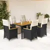 Image de vidaXL Ensemble de bistro de jardin 7 pcs coussins noir poly rotin