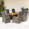 Image de vidaXL Ensemble de bistro de jardin 7 pcs coussins gris poly rotin