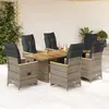 Image de vidaXL Ensemble de bistro de jardin 7 pcs coussins gris poly rotin