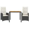 Image de vidaXL Ensemble de bistro de jardin 3 pcs coussins noir poly rotin