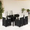 Image de vidaXL Ensemble de bistro de jardin 7 pcs coussins noir poly rotin