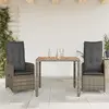 Image de vidaXL Ensemble de bistro de jardin 3 pcs coussins gris poly rotin