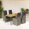 Image de vidaXL Ensemble de bistro de jardin 5 pcs coussins gris poly rotin