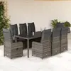Image de vidaXL Ensemble de bistro de jardin 9 pcs coussins gris poly rotin