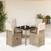 Image de vidaXL Ensemble de bistro de jardin 5 pcs coussins beige poly rotin