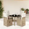 Image de vidaXL Ensemble de bistro de jardin 5 pcs coussins beige poly rotin