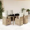Image de vidaXL Ensemble de bistro de jardin 7 pcs coussins beige poly rotin
