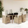 Image de vidaXL Ensemble de bistro de jardin 7 pcs coussins beige poly rotin