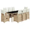 Image de vidaXL Ensemble de bistro de jardin 9 pcs coussins beige poly rotin
