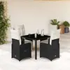 Image de vidaXL Ensemble de bistro de jardin 5 pcs coussins noir poly rotin