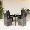 Image de vidaXL Ensemble de bistro de jardin 5 pcs coussins gris poly rotin