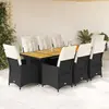 Image de vidaXL Ensemble de bistro de jardin 9 pcs coussins noir poly rotin