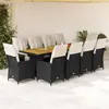 Image de vidaXL Ensemble de bistro de jardin 11 pcs coussins noir poly rotin