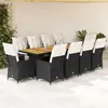 Image de vidaXL Ensemble de bistro de jardin 11 pcs coussins noir poly rotin