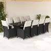 Image de vidaXL Ensemble de bistro de jardin 11 pcs coussins noir poly rotin