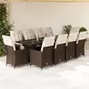 Image de vidaXL Ensemble de bistro de jardin 11 pcs coussins marron poly rotin
