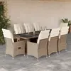 Image de vidaXL Ensemble de bistro de jardin 9 pcs coussins beige poly rotin