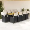 Image de vidaXL Ensemble de bistro de jardin 11 pcs coussins noir poly rotin