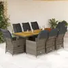Image de vidaXL Ensemble de bistro de jardin 9 pcs coussins gris poly rotin