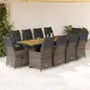 Image de vidaXL Ensemble de bistro de jardin 11 pcs coussins gris poly rotin