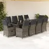 Image de vidaXL Ensemble de bistro de jardin 11 pcs coussins gris poly rotin