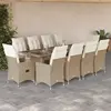 Image de vidaXL Ensemble de bistro de jardin 11 pcs coussins beige poly rotin