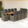Image de vidaXL Ensemble de bistro de jardin 11 pcs coussins gris poly rotin