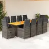 Image de vidaXL Ensemble de bistro de jardin 11 pcs coussins gris poly rotin