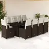 Image de vidaXL Ensemble de bistro de jardin 11 pcs coussins marron poly rotin