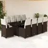 Image de vidaXL Ensemble de bistro de jardin 11 pcs coussins marron poly rotin