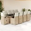 Image de vidaXL Ensemble de bistro de jardin 11 pcs coussins beige poly rotin