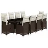 Image de vidaXL Ensemble de bistro de jardin 11 pcs coussins marron poly rotin