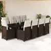 Image de vidaXL Ensemble de bistro de jardin 11 pcs coussins marron poly rotin
