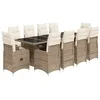 Image de vidaXL Ensemble de bistro de jardin 11 pcs coussins beige poly rotin