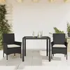 Image de vidaXL Ensemble à manger de jardin et coussins 3 pcs noir rotin verre