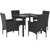Image de vidaXL Ensemble à manger de jardin et coussins 5 pcs noir rotin verre