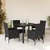 Image de vidaXL Ensemble à manger de jardin et coussins 5 pcs noir rotin verre